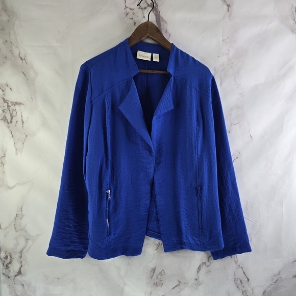 Chicos Jacket Womens Large 2 Blue Blazer Textured Knit Lightweight Unstructured - Picture 1 of 11